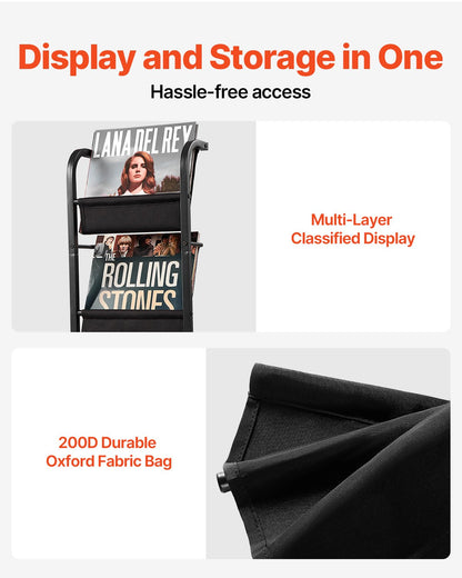 Record Player Stand, 5 Tiers Tall Vinyl Record with Charging Station & USB Ports, Turntable Stand with Record Holder Display Shelf for Living Room, Bedroom, Black