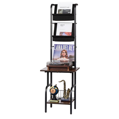 Record Player Stand, 5 Tiers Tall Vinyl Record with Charging Station & USB Ports, Turntable Stand with Record Holder Display Shelf for Living Room, Bedroom, Black