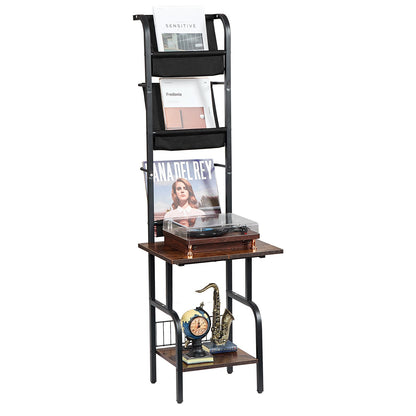Record Player Stand, 5 Tiers Tall Vinyl Record with Charging Station & USB Ports, Turntable Stand with Record Holder Display Shelf for Living Room, Bedroom, Black