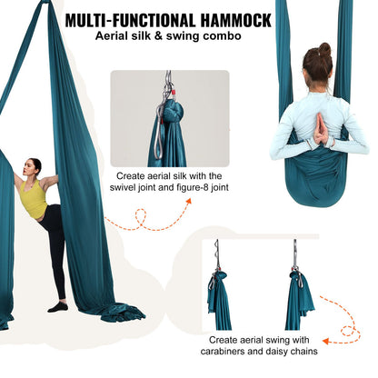 Aerial Silk &amp; Yoga-Schaukel, 11 Yards, Aerial-Yoga-Hängematten-Set mit 100 g/m² Nylongewebe, komplette Takelage-Hardware und einfache Installationsanleitung, Anti-Schwerkraft-Fliegen für Fitness-Bodybuilding aller Niveaus, Grün