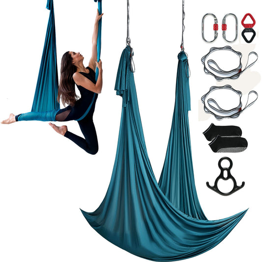 Aerial Silk & Yoga Swing, 11 Yards, Aerial Yoga Hammock Kit med 100gsm nylontyg, Full Rigging Hårdvara & Enkel installationsguide, Antigravity Flying för alla nivåer Fitness Bodybuilding, Grön