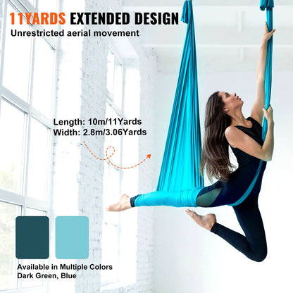 Aerial Silk &amp; Yoga-Schaukel, 11 Yards, Aerial-Yoga-Hängematten-Set mit 100 g/m² Nylongewebe, kompletter Takelage-Hardware und einfacher Installationsanleitung, Anti-Schwerkraft-Fliegen für Fitness-Bodybuilding aller Niveaus, Blau