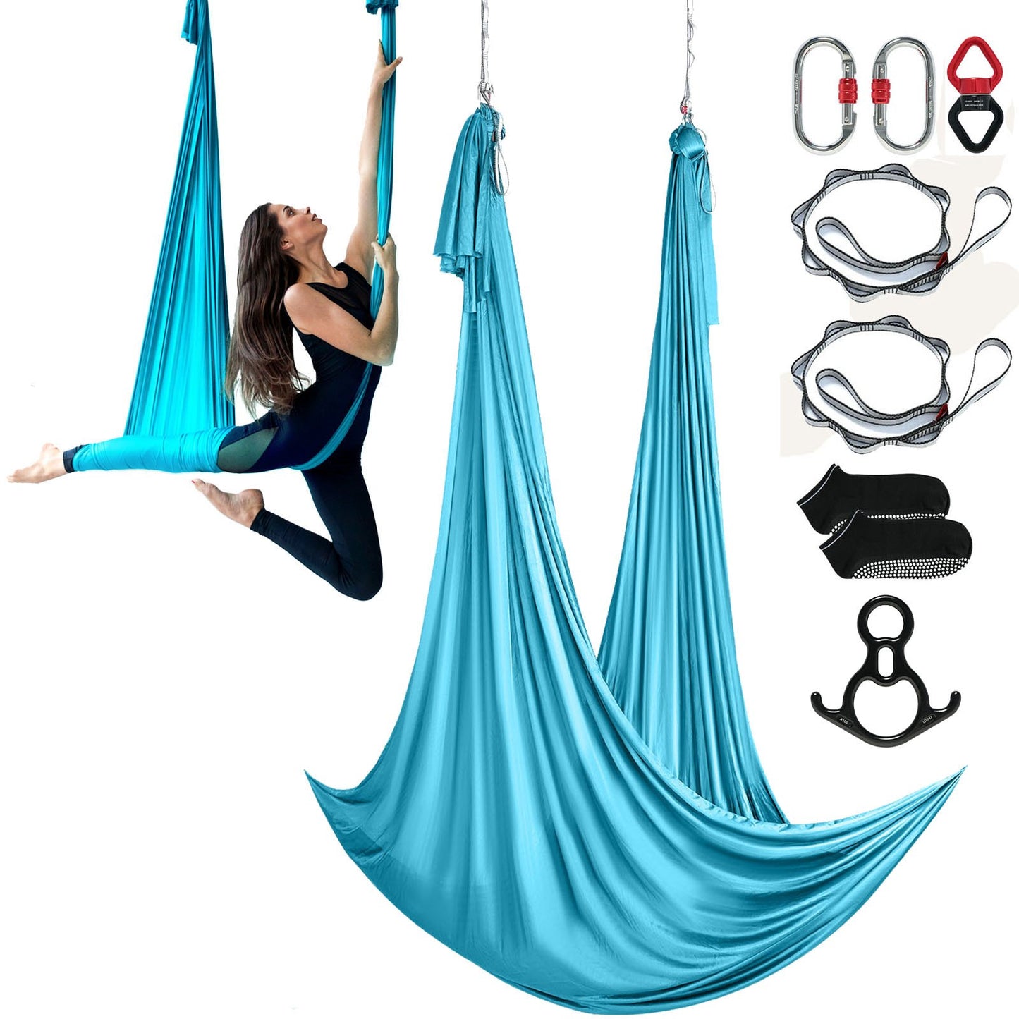 Aerial Silk &amp; Yoga-Schaukel, 11 Yards, Aerial-Yoga-Hängematten-Set mit 100 g/m² Nylongewebe, kompletter Takelage-Hardware und einfacher Installationsanleitung, Anti-Schwerkraft-Fliegen für Fitness-Bodybuilding aller Niveaus, Blau