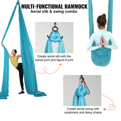 Aerial Silk & Yoga Swing, 11 Yards, Aerial Yoga Hammock Kit with 100gsm Nylon Fabric, Full Rigging Hardware & Easy Set-up Guide, Antigravity Flying for All Levels Fitness Bodybuilding, Blue