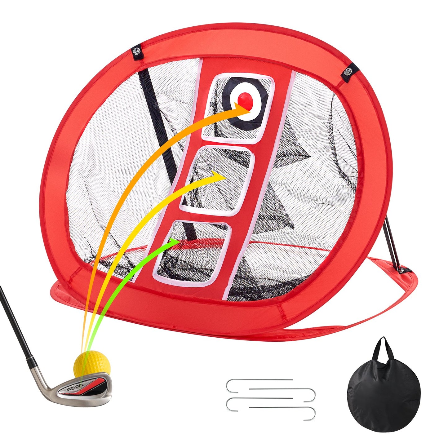 Golf Chipping Net, Pop Up Golf Practice Net, Portable Indoor Outdoor Home Golf Hitting Aid Net with Target and Carrying Bag, for Backyard Driving Training Swing, Gift for Men, Golf Lovers, Red