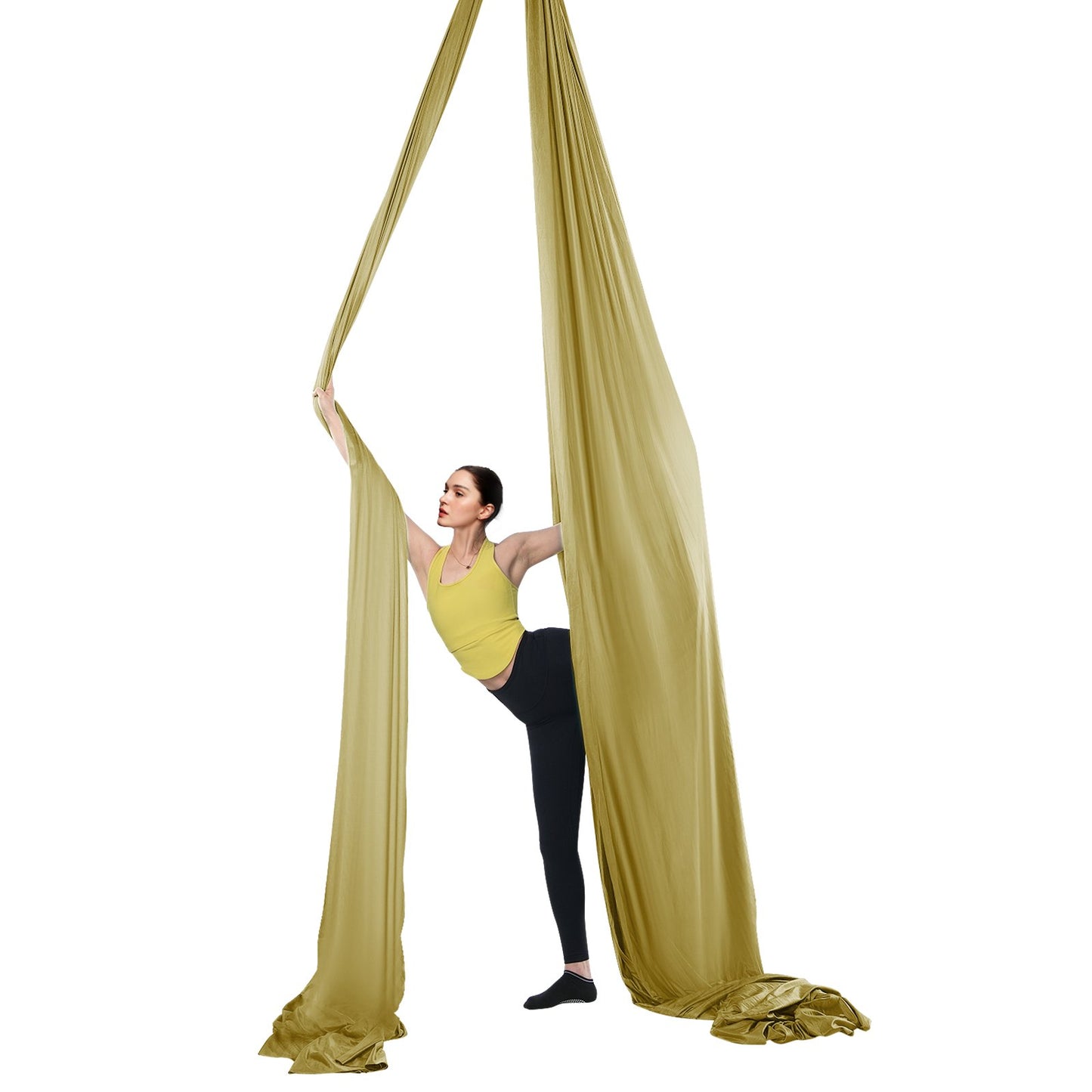 Aerial Yoga Hängmatta & Swing, 4,4 Yards, Aerial Yoga Starter Kit med 100gsm nylontyg, Full Rigging Hårdvara & Enkel installationsguide, Antigravity Flying för alla nivåer Fitness Bodybuilding, Guld