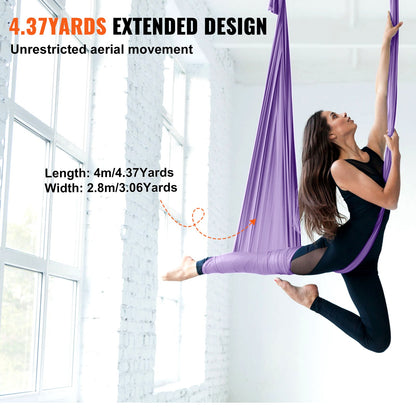 Aerial Yoga Hängematte &amp; Schaukel, 4,4 Yards, Yoga-Starter-Kit mit 100 g/m² Nylongewebe, komplette Takelage-Hardware und einfache Installationsanleitung, Anti-Schwerkraftfliegen für Fitness-Bodybuilding aller Niveaus, Lila
