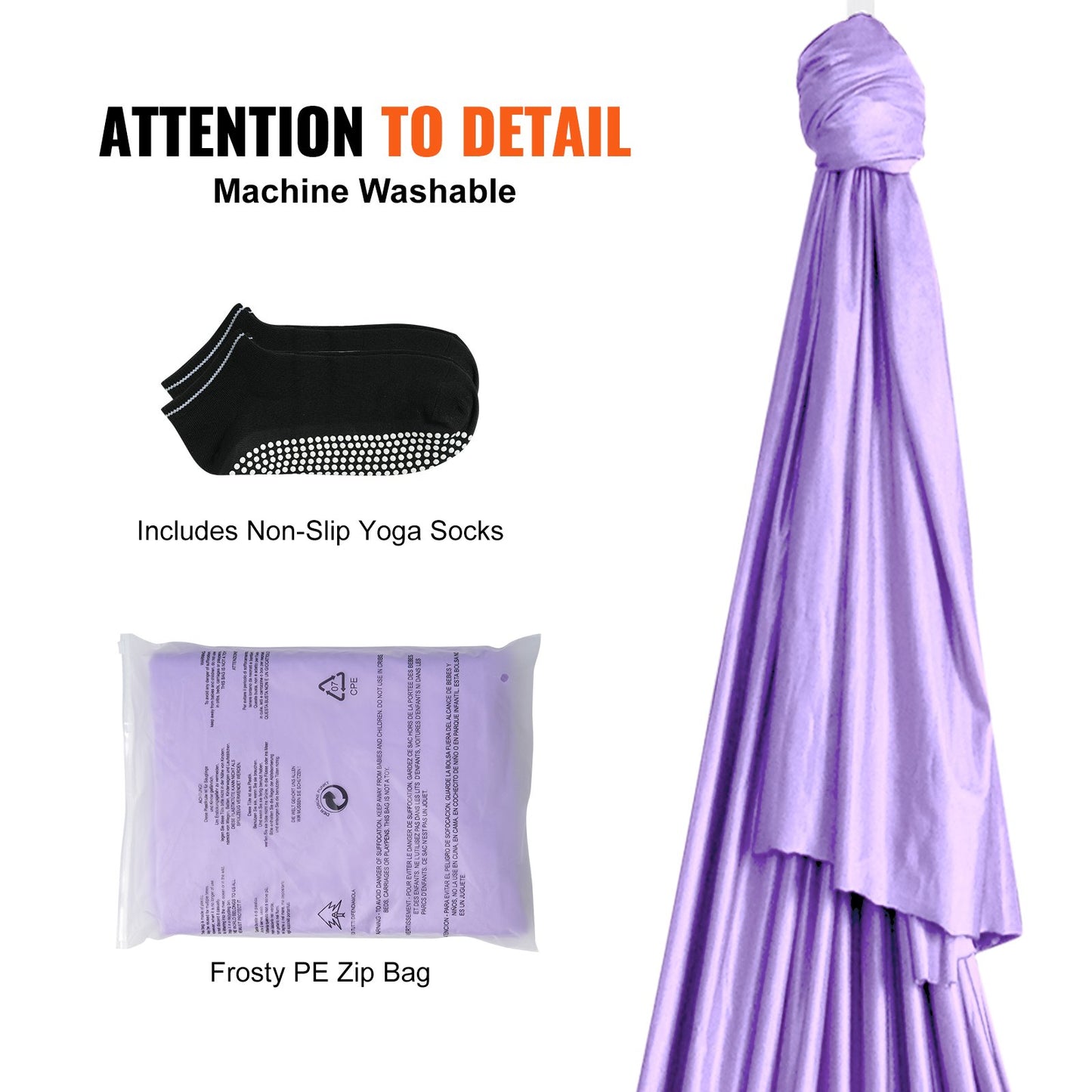 Aerial Yoga Hängematte &amp; Schaukel, 4,4 Yards, Yoga-Starter-Kit mit 100 g/m² Nylongewebe, komplette Takelage-Hardware und einfache Installationsanleitung, Anti-Schwerkraftfliegen für Fitness-Bodybuilding aller Niveaus, Lila