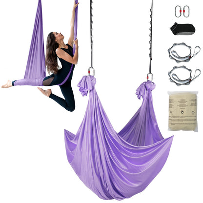 Aerial Yoga Hängematte &amp; Schaukel, 4,4 Yards, Yoga-Starter-Kit mit 100 g/m² Nylongewebe, komplette Takelage-Hardware und einfache Installationsanleitung, Anti-Schwerkraftfliegen für Fitness-Bodybuilding aller Niveaus, Lila