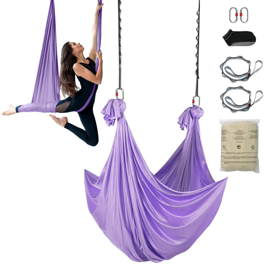 Aerial Yoga Hängmatta & Swing, 4,4 Yards, Yoga Starter Kit med 100gsm Nylontyg, Full Rigging Hårdvara och Enkel installationsguide, Antigravity Flying för alla nivåer Fitness Bodybuilding, Lila