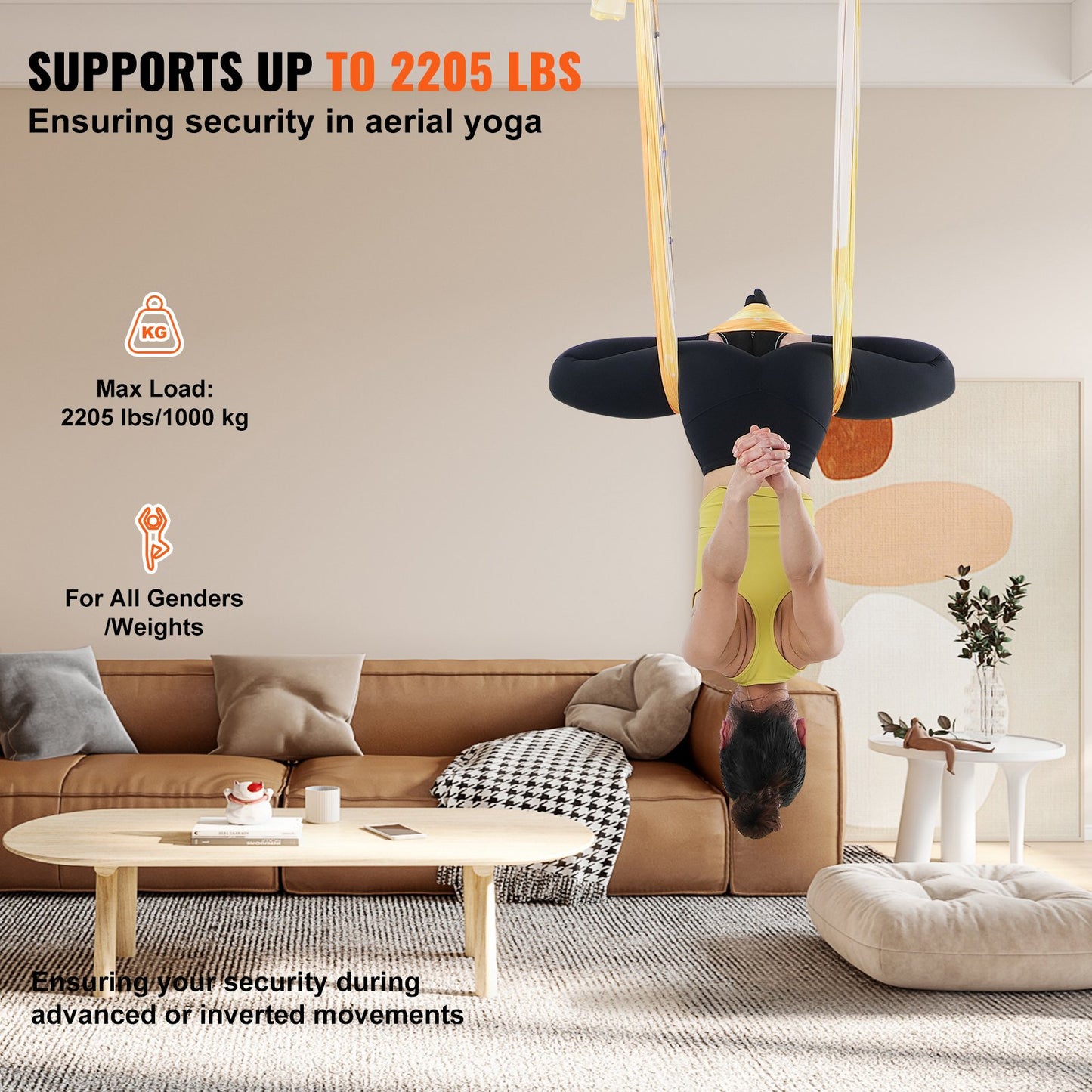 Aerial Yoga Hängematte &amp; Schaukel, 5,5 Yards, Aerial Yoga Starter Kit mit 100 g/m² Nylongewebe, komplette Takelage-Hardware und einfache Installationsanleitung, Anti-Schwerkraftfliegen für Fitness-Bodybuilding aller Niveaus, Gold