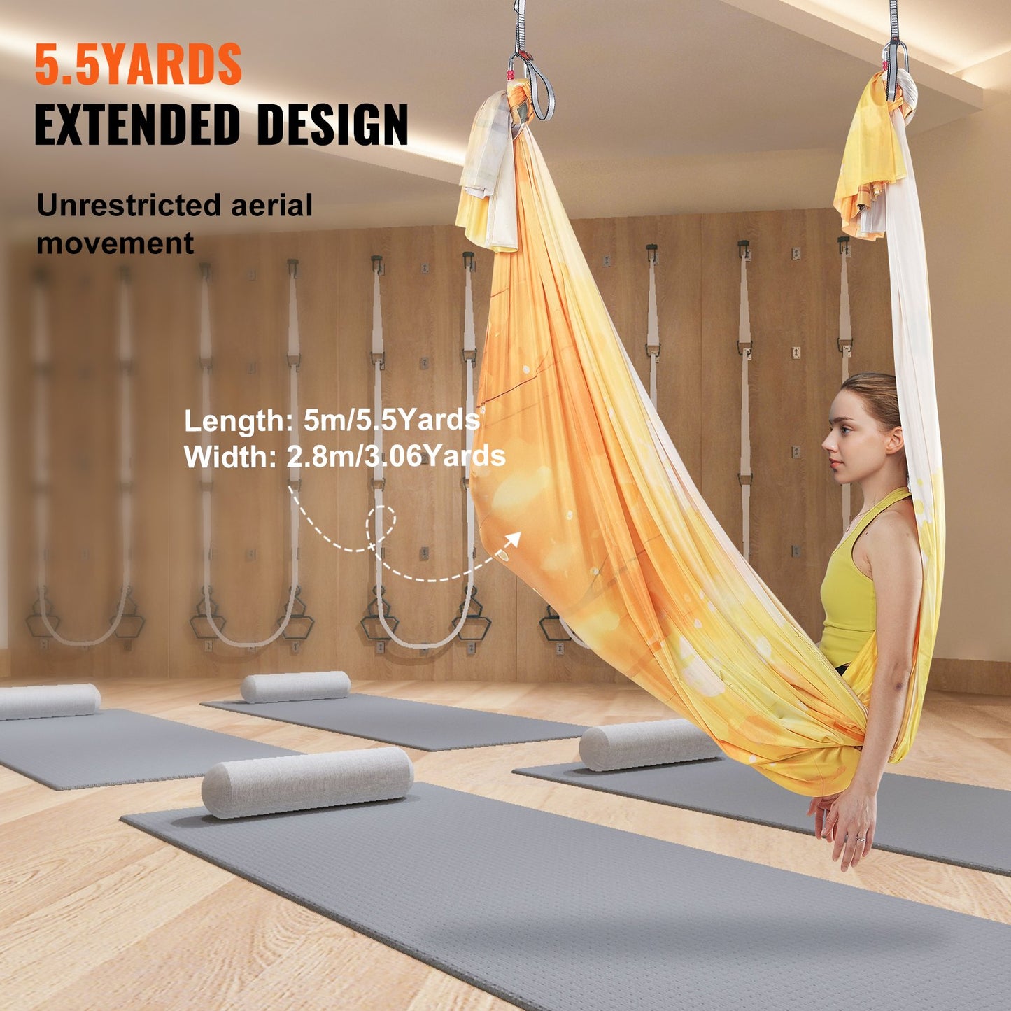 Aerial Yoga Hängematte &amp; Schaukel, 5,5 Yards, Aerial Yoga Starter Kit mit 100 g/m² Nylongewebe, komplette Takelage-Hardware und einfache Installationsanleitung, Anti-Schwerkraftfliegen für Fitness-Bodybuilding aller Niveaus, Gold