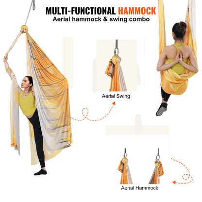 Aerial Yoga Hängematte &amp; Schaukel, 5,5 Yards, Aerial Yoga Starter Kit mit 100 g/m² Nylongewebe, komplette Takelage-Hardware und einfache Installationsanleitung, Anti-Schwerkraftfliegen für Fitness-Bodybuilding aller Niveaus, Gold