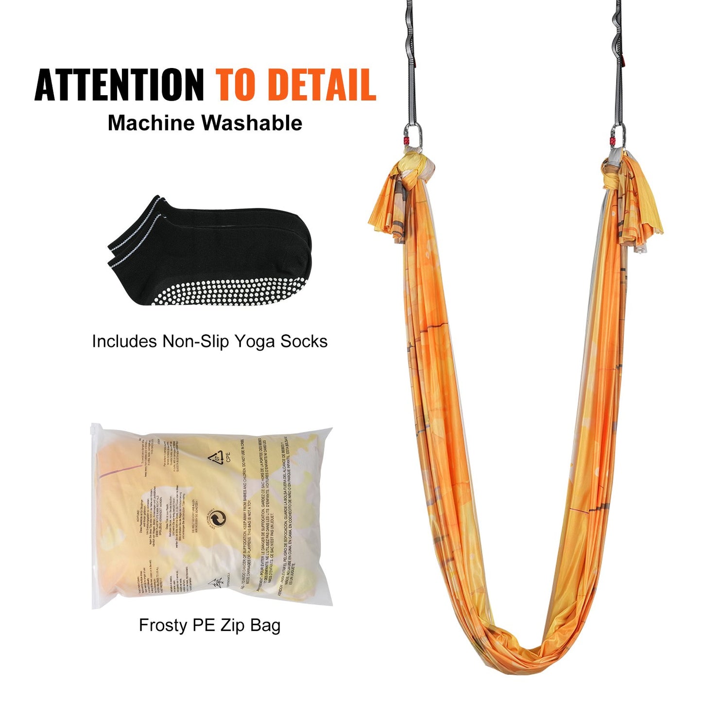 Aerial Yoga Hängematte &amp; Schaukel, 5,5 Yards, Aerial Yoga Starter Kit mit 100 g/m² Nylongewebe, komplette Takelage-Hardware und einfache Installationsanleitung, Anti-Schwerkraftfliegen für Fitness-Bodybuilding aller Niveaus, Gold