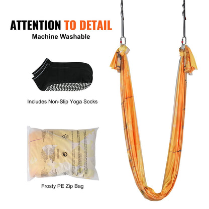 Aerial Yoga Hängematte &amp; Schaukel, 5,5 Yards, Aerial Yoga Starter Kit mit 100 g/m² Nylongewebe, komplette Takelage-Hardware und einfache Installationsanleitung, Anti-Schwerkraftfliegen für Fitness-Bodybuilding aller Niveaus, Gold