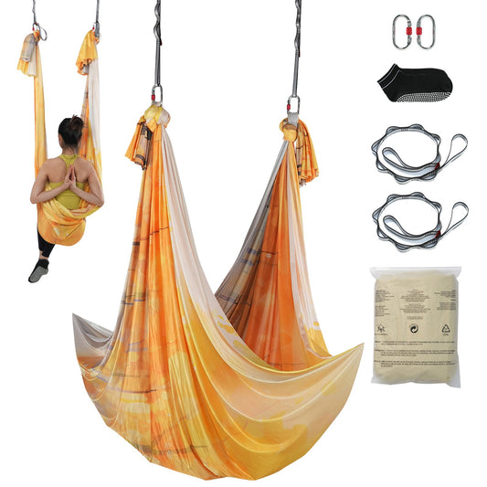 Aerial Yoga Hängmatta & Swing, 5,5 Yards, Aerial Yoga Starter Kit med 100gsm nylontyg, Full Rigging Hårdvara & Enkel installationsguide, Antigravity Flying för alla nivåer Fitness Bodybuilding, Guld