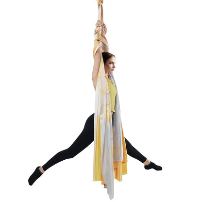 Aerial Yoga Hängematte &amp; Schaukel, 5,5 Yards, Aerial Yoga Starter Kit mit 100 g/m² Nylongewebe, komplette Takelage-Hardware und einfache Installationsanleitung, Anti-Schwerkraftfliegen für Fitness-Bodybuilding aller Niveaus, Gold
