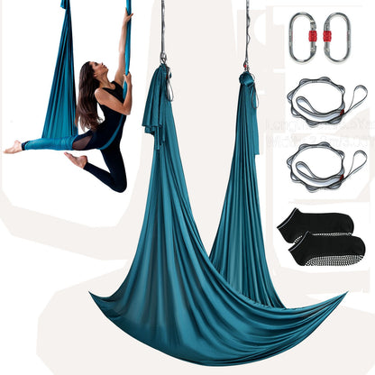Aerial Yoga Hängmatta & Swing, 5,5 Yards, Aerial Yoga Starter Kit med 100gsm nylontyg, Full Rigging Hårdvara & Enkel installationsguide, Antigravity Flying för alla nivåer Fitness Bodybuilding, Grön