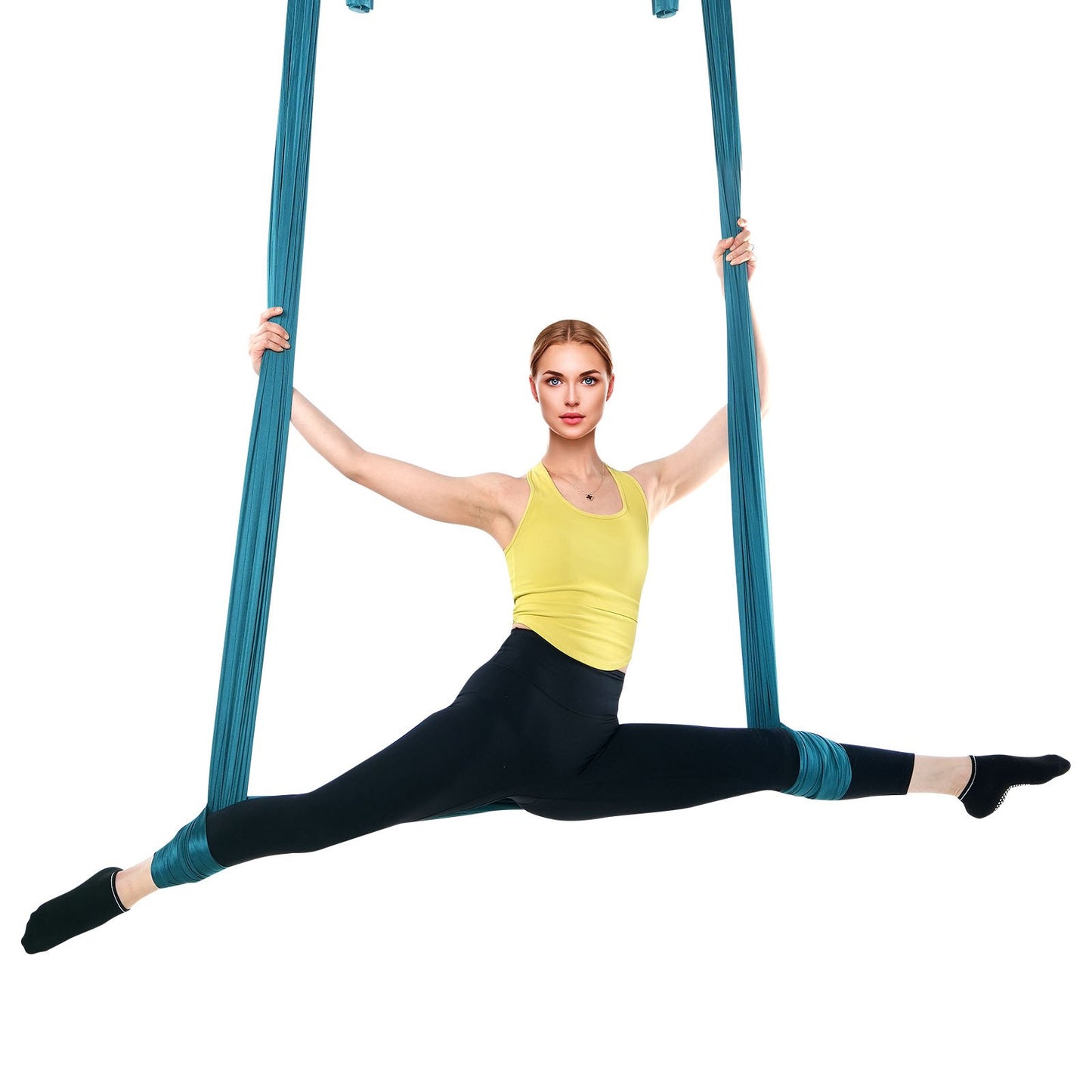Aerial Yoga Hängmatta & Swing, 5,5 Yards, Aerial Yoga Starter Kit med 100gsm nylontyg, Full Rigging Hårdvara & Enkel installationsguide, Antigravity Flying för alla nivåer Fitness Bodybuilding, Grön