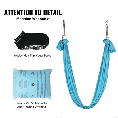 Aerial Yoga Hängematte &amp; Schaukel, 5,5 Yards, Aerial Yoga Starter Kit mit 100 g/m² Nylongewebe, komplette Takelage-Hardware und einfache Installationsanleitung, Anti-Schwerkraftfliegen für Fitness-Bodybuilding aller Niveaus, Blau