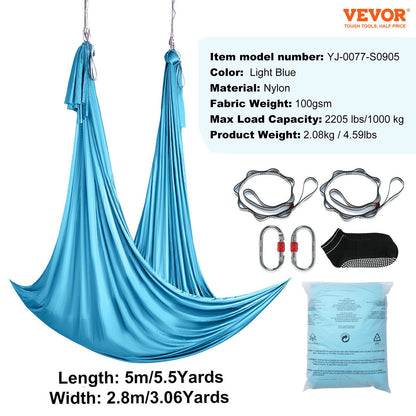 Aerial Yoga Hängematte &amp; Schaukel, 5,5 Yards, Aerial Yoga Starter Kit mit 100 g/m² Nylongewebe, komplette Takelage-Hardware und einfache Installationsanleitung, Anti-Schwerkraftfliegen für Fitness-Bodybuilding aller Niveaus, Blau