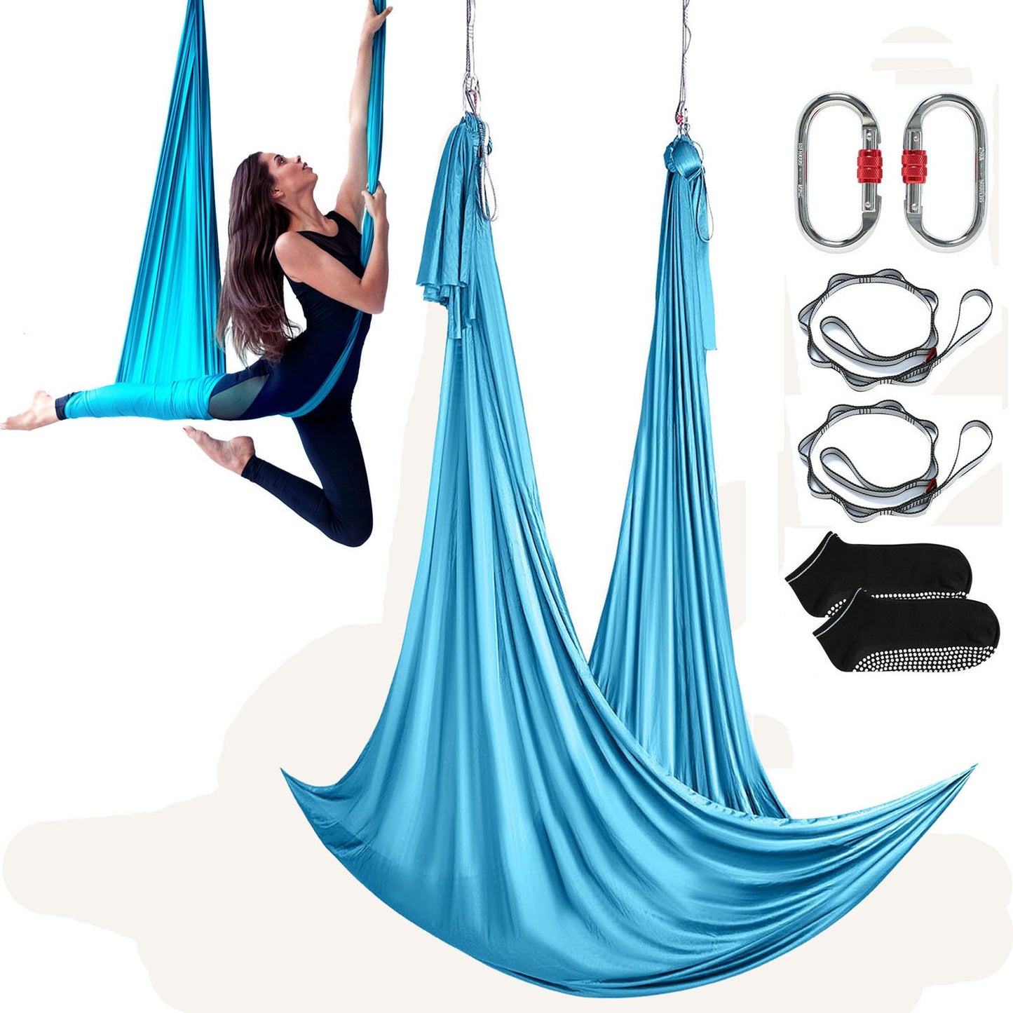 Aerial Yoga Hängematte &amp; Schaukel, 5,5 Yards, Aerial Yoga Starter Kit mit 100 g/m² Nylongewebe, komplette Takelage-Hardware und einfache Installationsanleitung, Anti-Schwerkraftfliegen für Fitness-Bodybuilding aller Niveaus, Blau