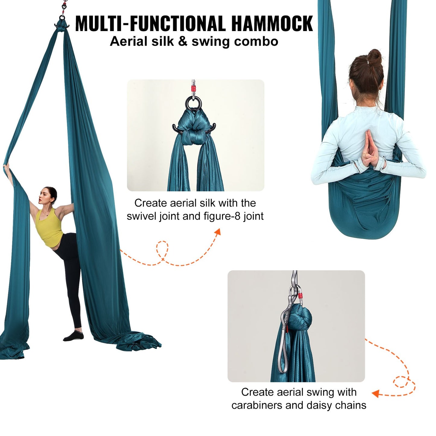 Aerial Silk & Yoga Swing, 8,7 Yards, Aerial Yoga Hängmatta Kit med 100gsm nylontyg, Fullrigging Hårdvara och enkel installationsguide, Antigravity Flying för alla nivåer Fitness Bodybuilding, Grön