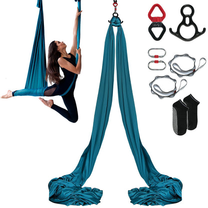Aerial Silk & Yoga Swing, 8,7 Yards, Aerial Yoga Hängmatta Kit med 100gsm nylontyg, Fullrigging Hårdvara och enkel installationsguide, Antigravity Flying för alla nivåer Fitness Bodybuilding, Grön