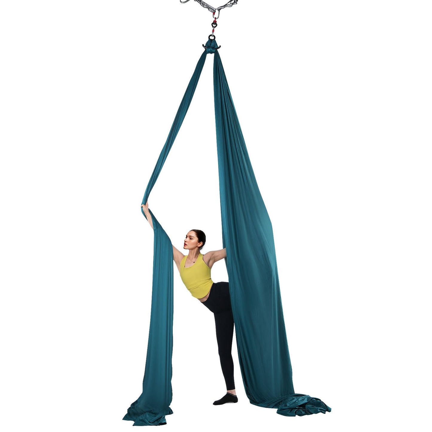 Aerial Silk & Yoga Swing, 8,7 Yards, Aerial Yoga Hängmatta Kit med 100gsm nylontyg, Fullrigging Hårdvara och enkel installationsguide, Antigravity Flying för alla nivåer Fitness Bodybuilding, Grön