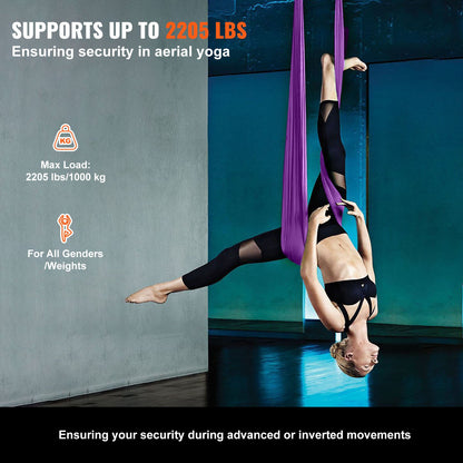 Aerial Silk &amp; Yoga-Schaukel, 8,7 Yards, Aerial-Yoga-Hängematten-Set mit 100 g/m² Nylongewebe, komplette Takelage-Hardware und einfache Installationsanleitung, Anti-Schwerkraft-Fliegen für Fitness-Bodybuilding aller Niveaus, Lila