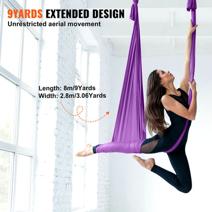 Aerial Silk &amp; Yoga-Schaukel, 8,7 Yards, Aerial-Yoga-Hängematten-Set mit 100 g/m² Nylongewebe, komplette Takelage-Hardware und einfache Installationsanleitung, Anti-Schwerkraft-Fliegen für Fitness-Bodybuilding aller Niveaus, Lila