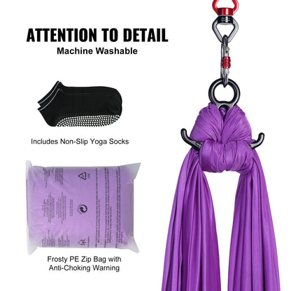 Aerial Silk &amp; Yoga-Schaukel, 8,7 Yards, Aerial-Yoga-Hängematten-Set mit 100 g/m² Nylongewebe, komplette Takelage-Hardware und einfache Installationsanleitung, Anti-Schwerkraft-Fliegen für Fitness-Bodybuilding aller Niveaus, Lila