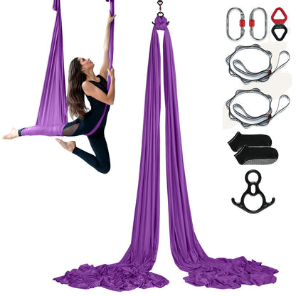 Aerial Silk &amp; Yoga-Schaukel, 8,7 Yards, Aerial-Yoga-Hängematten-Set mit 100 g/m² Nylongewebe, komplette Takelage-Hardware und einfache Installationsanleitung, Anti-Schwerkraft-Fliegen für Fitness-Bodybuilding aller Niveaus, Lila