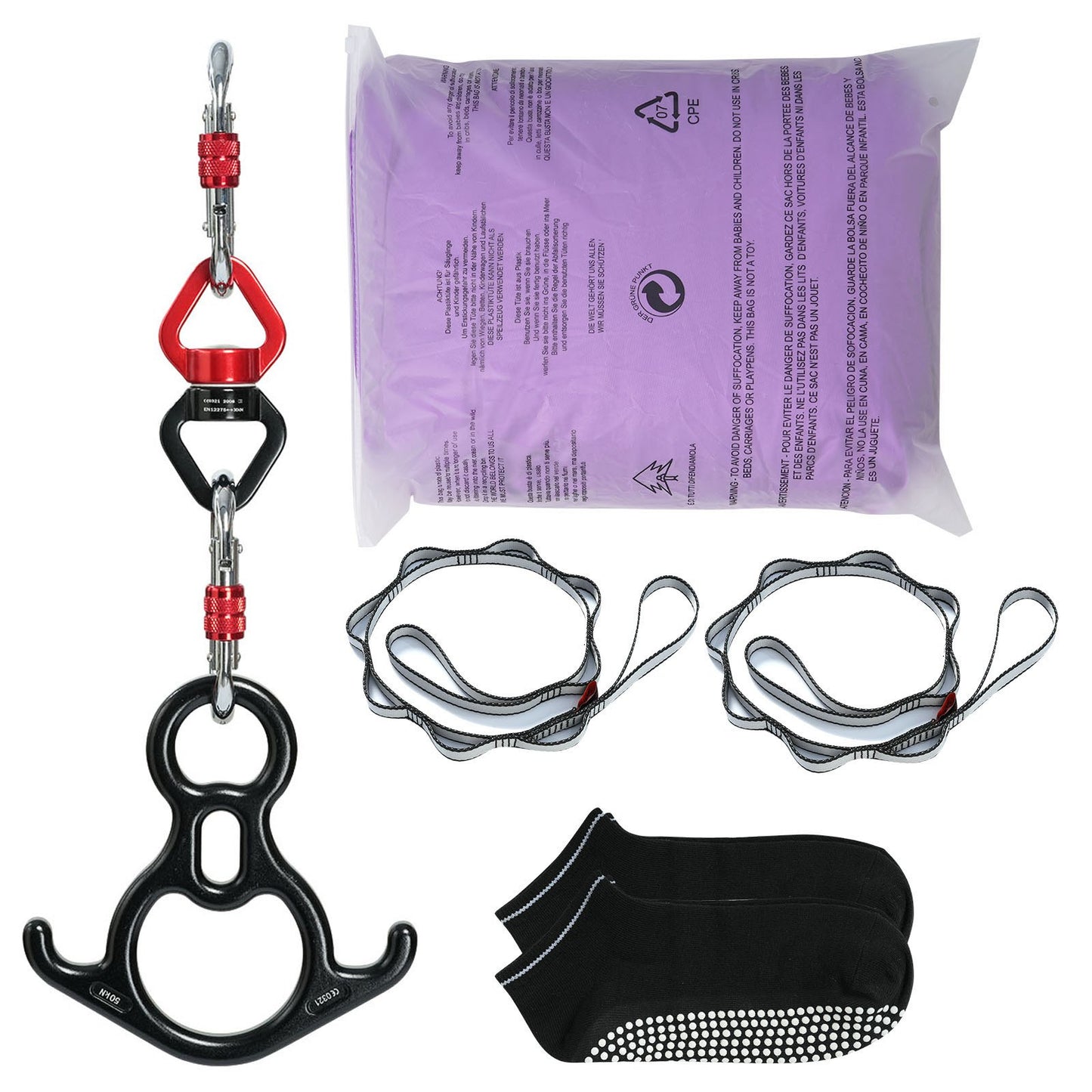 Aerial Silk &amp; Yoga-Schaukel, 8,7 Yards, Aerial-Yoga-Hängematten-Set mit 100 g/m² Nylongewebe, komplette Takelage-Hardware und einfache Installationsanleitung, Anti-Schwerkraft-Fliegen für Fitness-Bodybuilding aller Niveaus, Lila