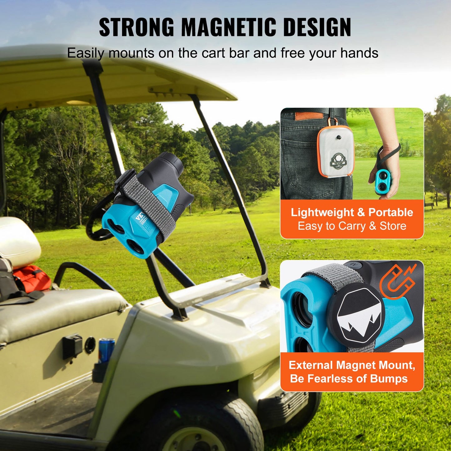 Golf Rangefinder, 900 Yards Laser Golfing Hunting Range Finder, 6X Magnification Distance Measuring, Golfing Accessory with External Magnet Mount, High-Precision Flag Lock, Slope, and Batteries