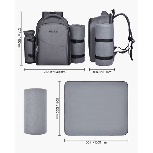 Strand-Picknick-Rucksack für 2 Personen mit Kühlfach grau | EU