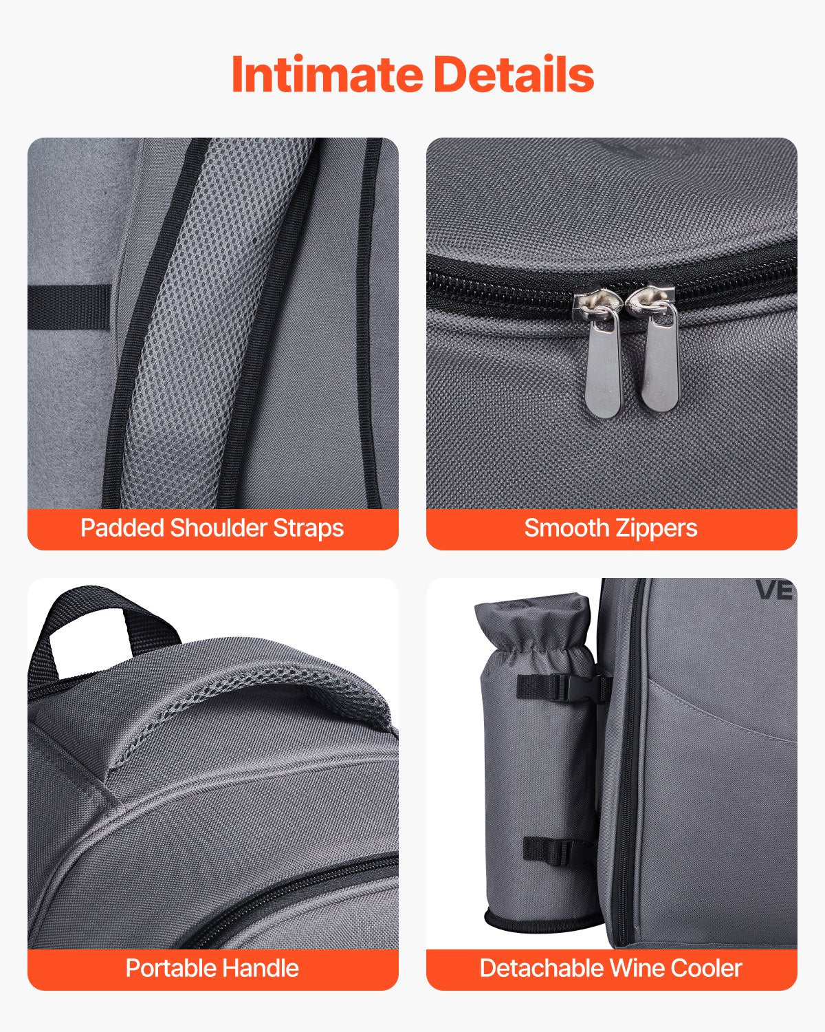 Picnic Backpack, Beach Picnic Backpack Bag for 2 Person with Insulated Cooler Compartment, Detachable Bottle/Wine Holder, Lightweight Blanket, Plates and Cutlery Set for Hiking, Camping, Grey