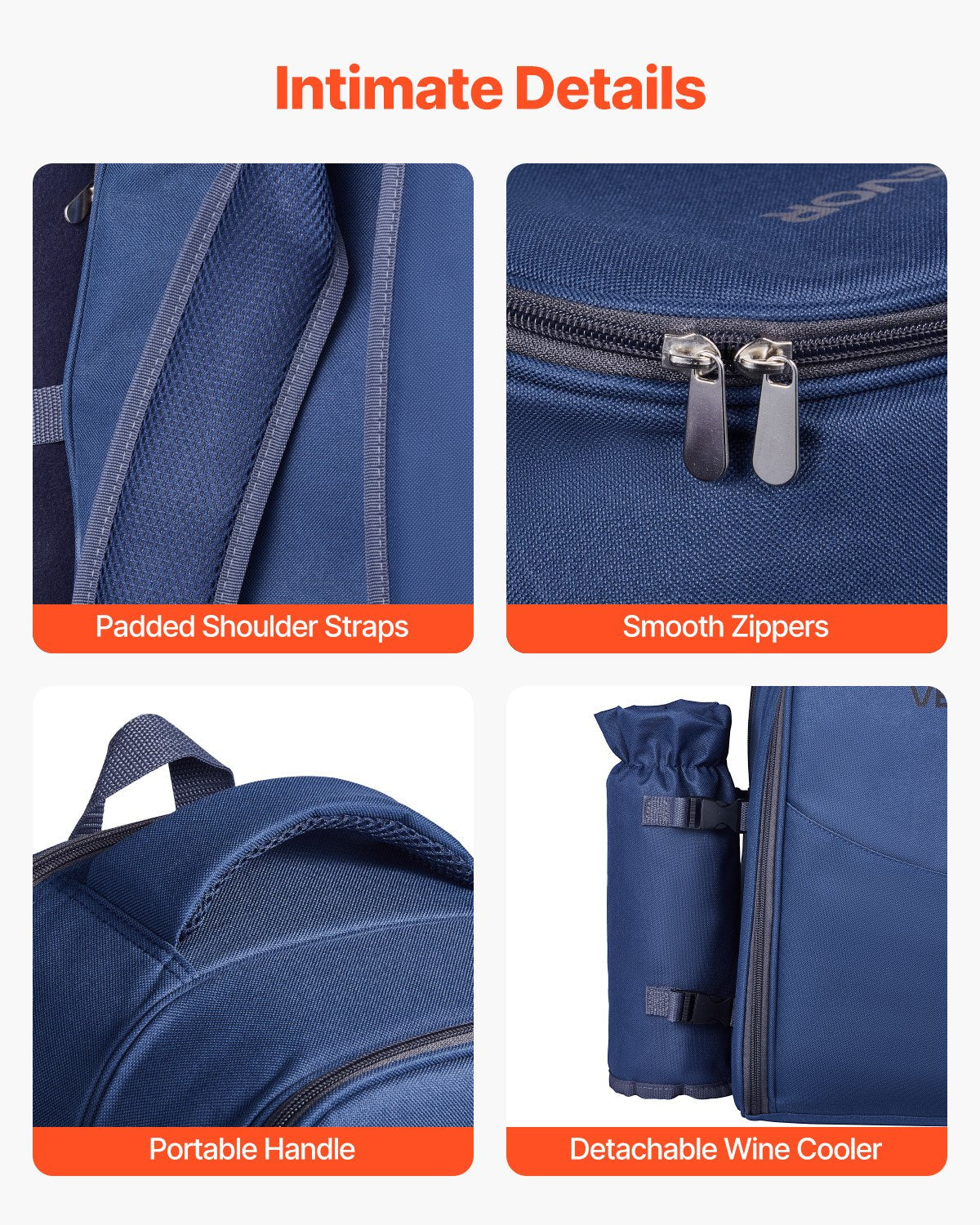 Picnic Backpack, Beach Picnic Backpack Bag for 2 Person with Insulated Cooler Compartment, Detachable Bottle/Wine Holder, Lightweight Blanket, Plates & Cutlery Set for Hiking, Camping, Navy Blue