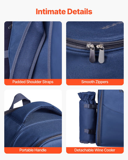 Picnic Backpack, Beach Picnic Backpack Bag for 2 Person with Insulated Cooler Compartment, Detachable Bottle/Wine Holder, Lightweight Blanket, Plates & Cutlery Set for Hiking, Camping, Navy Blue