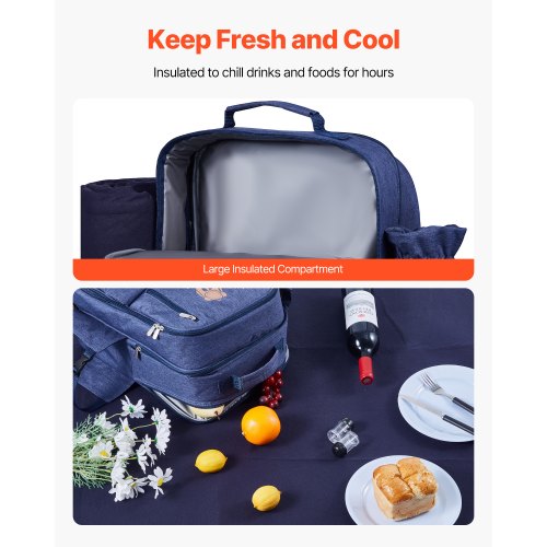 Strandpicknickryggsäck för 4 personer med kylfack marinblå |  EU