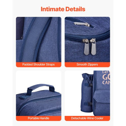 Strandpicknickryggsäck för 4 personer med kylfack marinblå |  EU