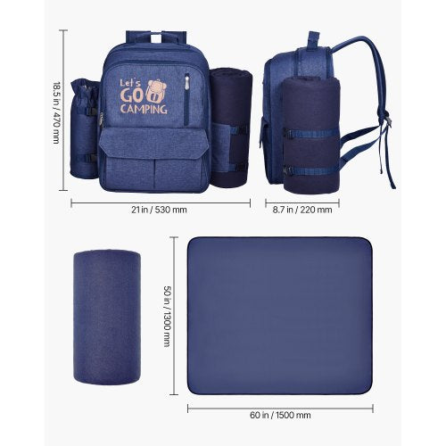 Strandpicknickryggsäck för 4 personer med kylfack marinblå |  EU