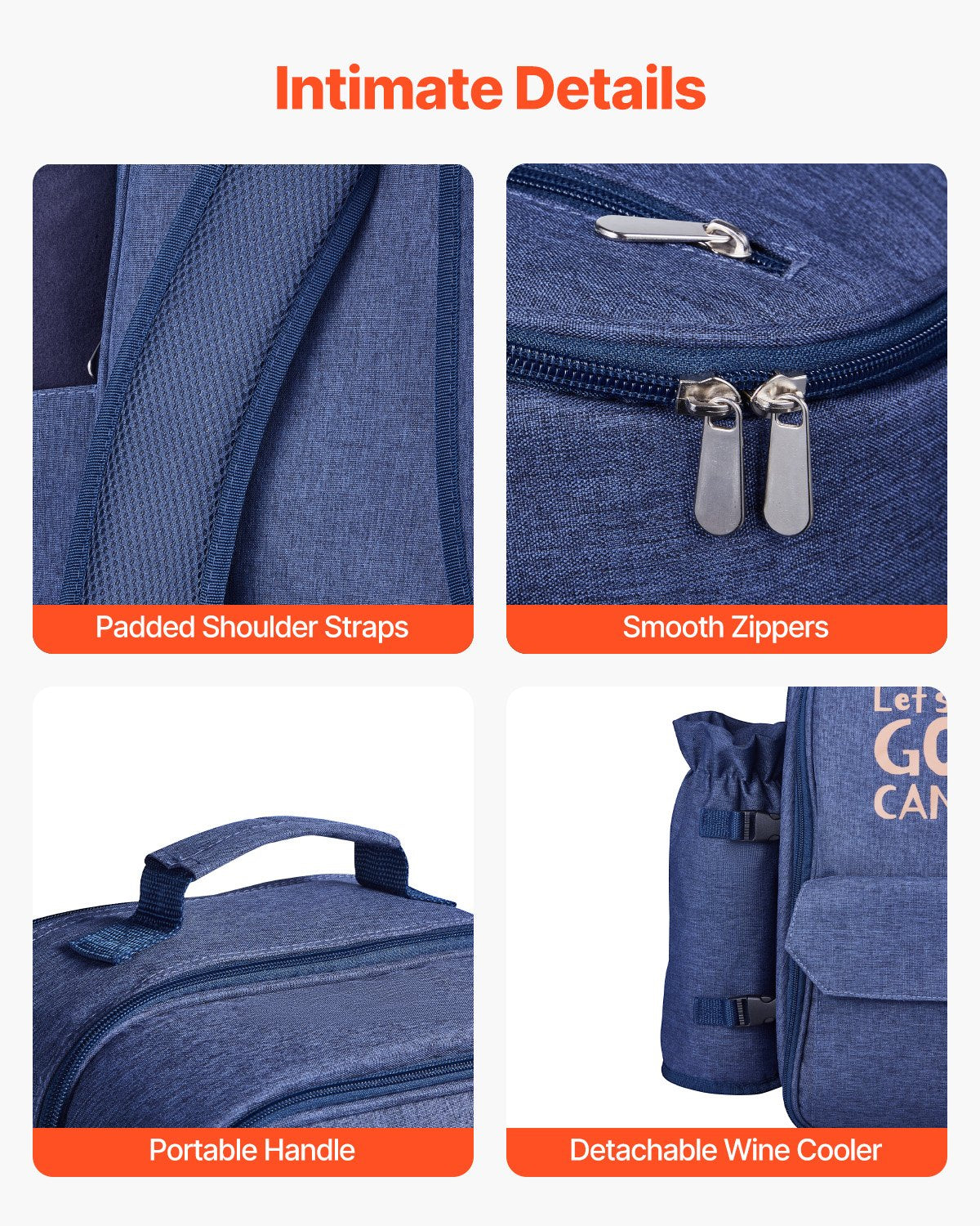 Picnic Backpack, Beach Picnic Backpack Bag for 4 Person with Insulated Cooler Compartment, Detachable Bottle/Wine Holder, Lightweight Blanket, Plates and Cutlery Set for Outdoor, Navy Blue