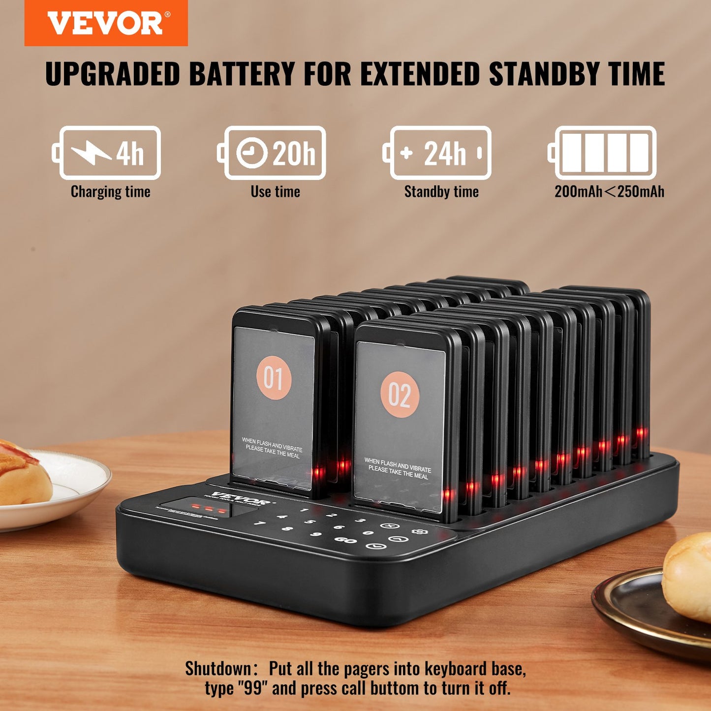 Restaurant Pager System, Wireless 400m Long Range Lineup Waiting Queue Signal, Guest Customer Calling Beepers with Vibration & Flashing, 20 Buzzers for Food Truck, Church, Nursery, Hospital
