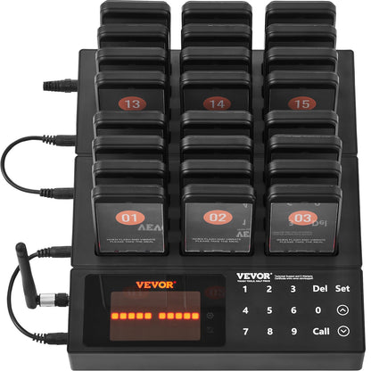 Restaurant Pager System, Wireless 400m Long Range Lineup Waiting Queue Signal, Guest Customer Calling Beepers with Vibration & Flashing, 24 Buzzers for Food Truck, Church, Nursery, Hospital