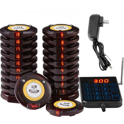 Restaurant Pager System, Wireless 500m Long Range Lineup Waiting Queue Signal, Guest Customer Calling Beepers with Vibration & Flashing, 20 Buzzers for Food Truck, Church, Nursery, Hospital