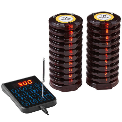 Restaurant Pager System, Wireless 500m Long Range Lineup Waiting Queue Signal, Guest Customer Calling Beepers with Vibration & Flashing, 20 Buzzers for Food Truck, Church, Nursery, Hospital