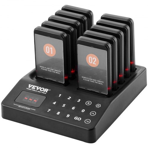 Restaurant Pager System, Wireless 400m Long Range Lineup Waiting Queue Signal, Guest Customer Calling Beepers with Vibration & Flashing, 10 Buzzers for Food Truck, Church, Nursery, Hospital