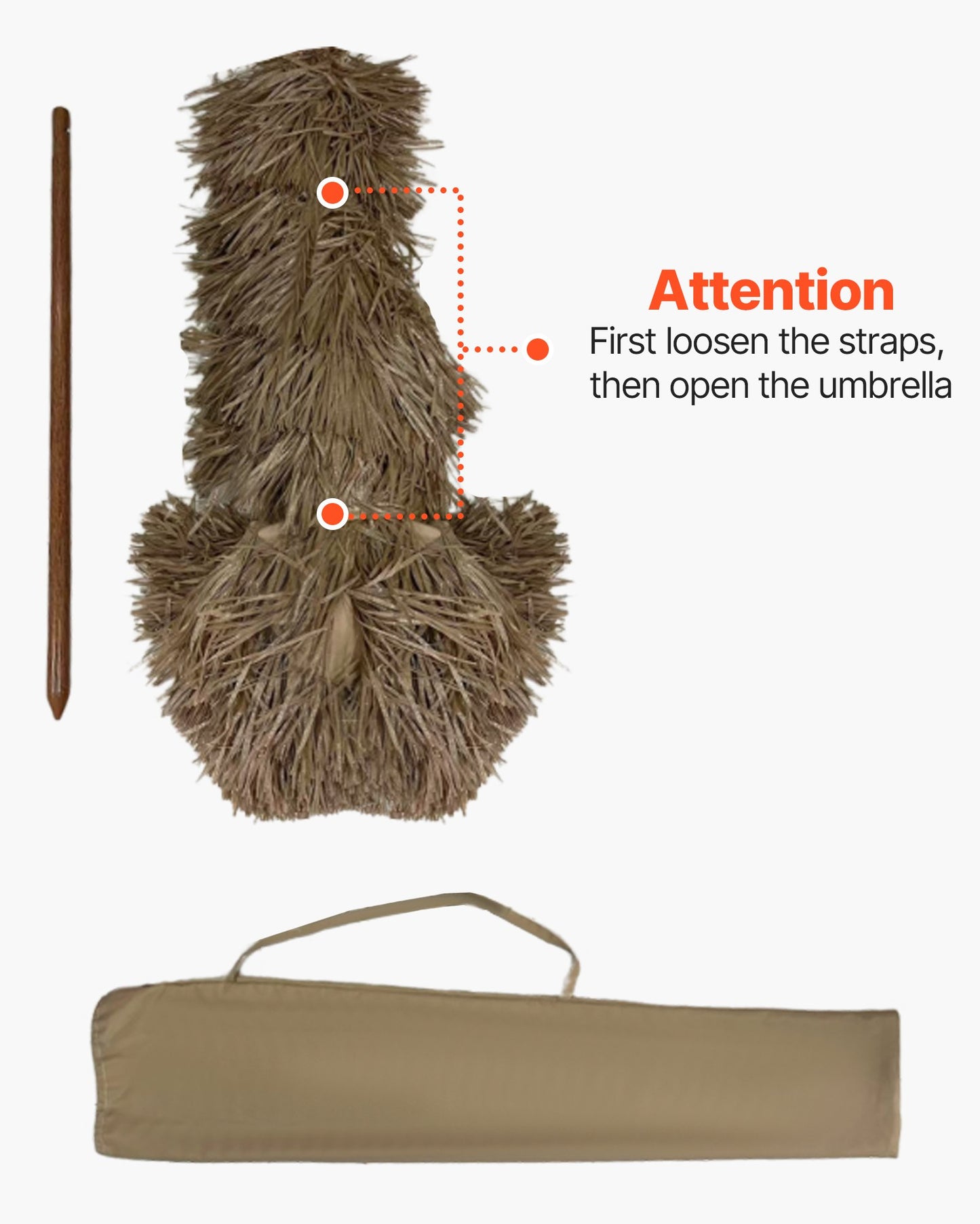 Tiki Umbrella, 6 ft Thatched Patio Umbrella with Tilt, Hawaiian Style Beach Parasol with Durable PP Thatch and 8 Metal Ribs, Grass Pool Umbrellas for Beach, Patio, Poolside, Backyard & Garden