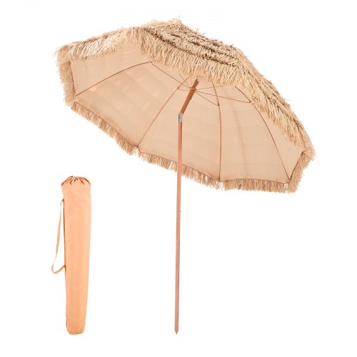 Tiki Umbrella, 8 ft Thatched Patio Umbrella with Tilt, Hawaiian Style Beach Parasol with Durable PP Thatch and 8 Metal Ribs, Grass Pool Umbrellas for Beach, Patio, Poolside, Backyard & Garden